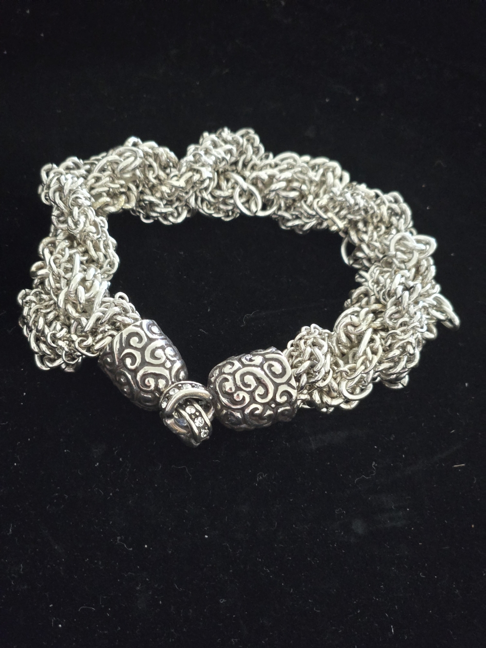 Silver-Tone Twisted Rope Chain Bracelet with Filigree Beads